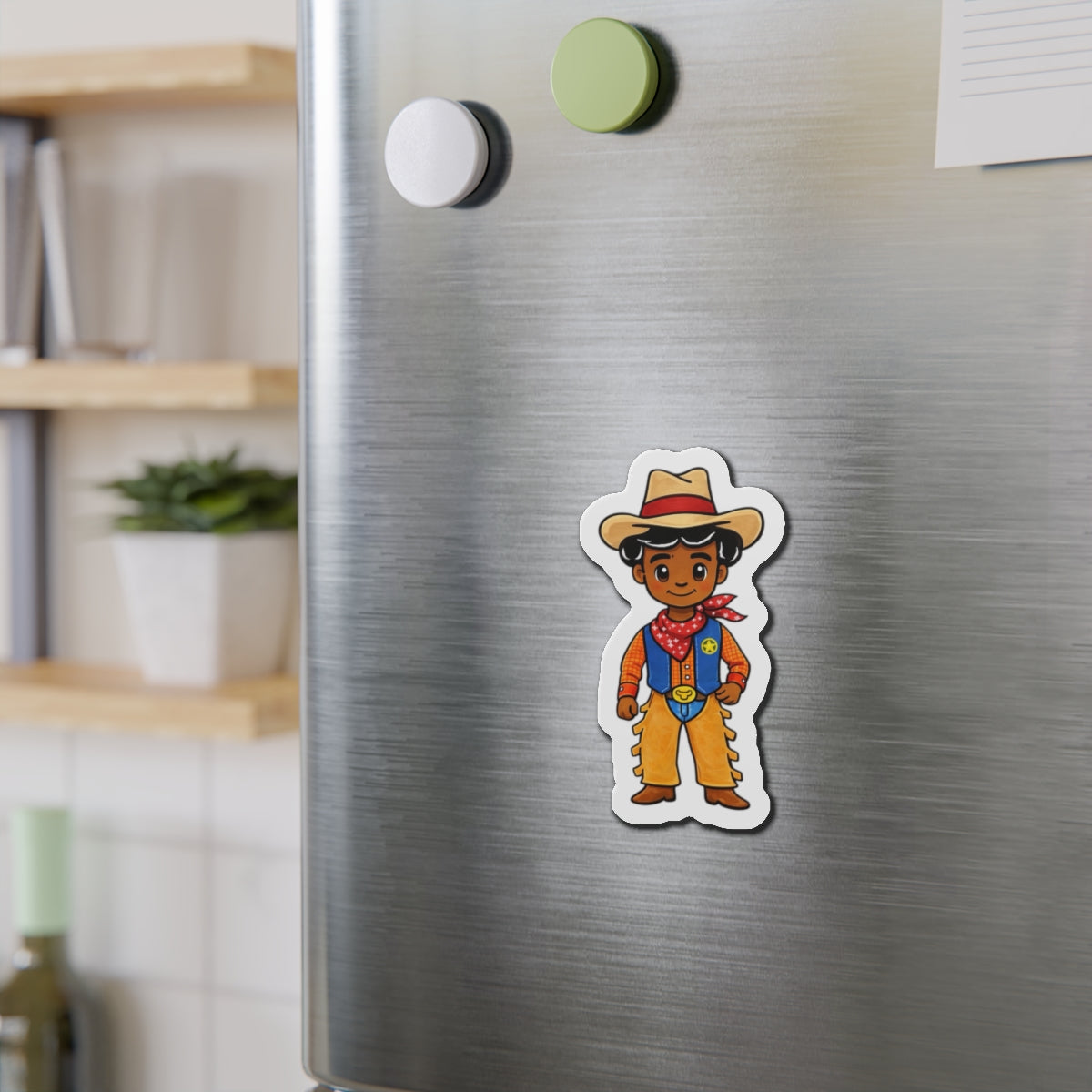Cowboy Teddy Die-Cut Magnet — Cute Western Refrigerator Magnet