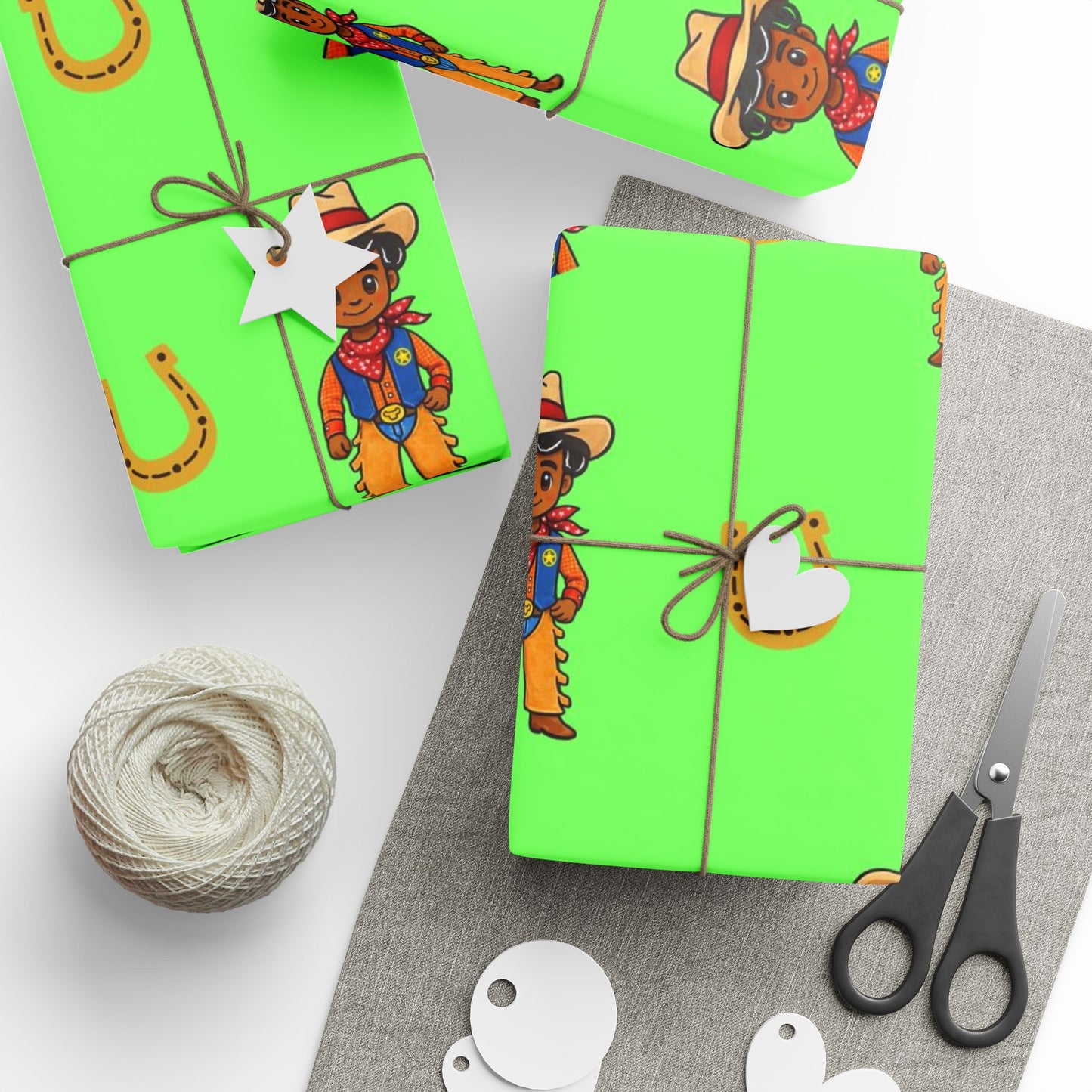 Wrapping Paper: Teddy, the Cowboy — African American Cowboy Green Gift Wrap for Kids' Birthdays & Celebrations