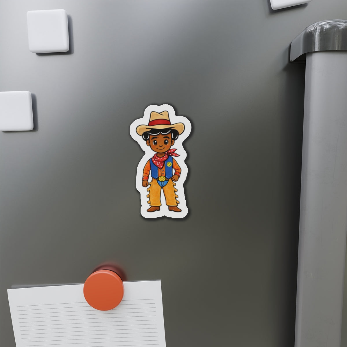 Cowboy Teddy Die-Cut Magnet — Cute Western Refrigerator Magnet