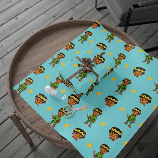 Wrapping Paper: Thayer the Slayer  — African American Prince Blue Gift Wrap for Kids' Birthdays & Celebrations