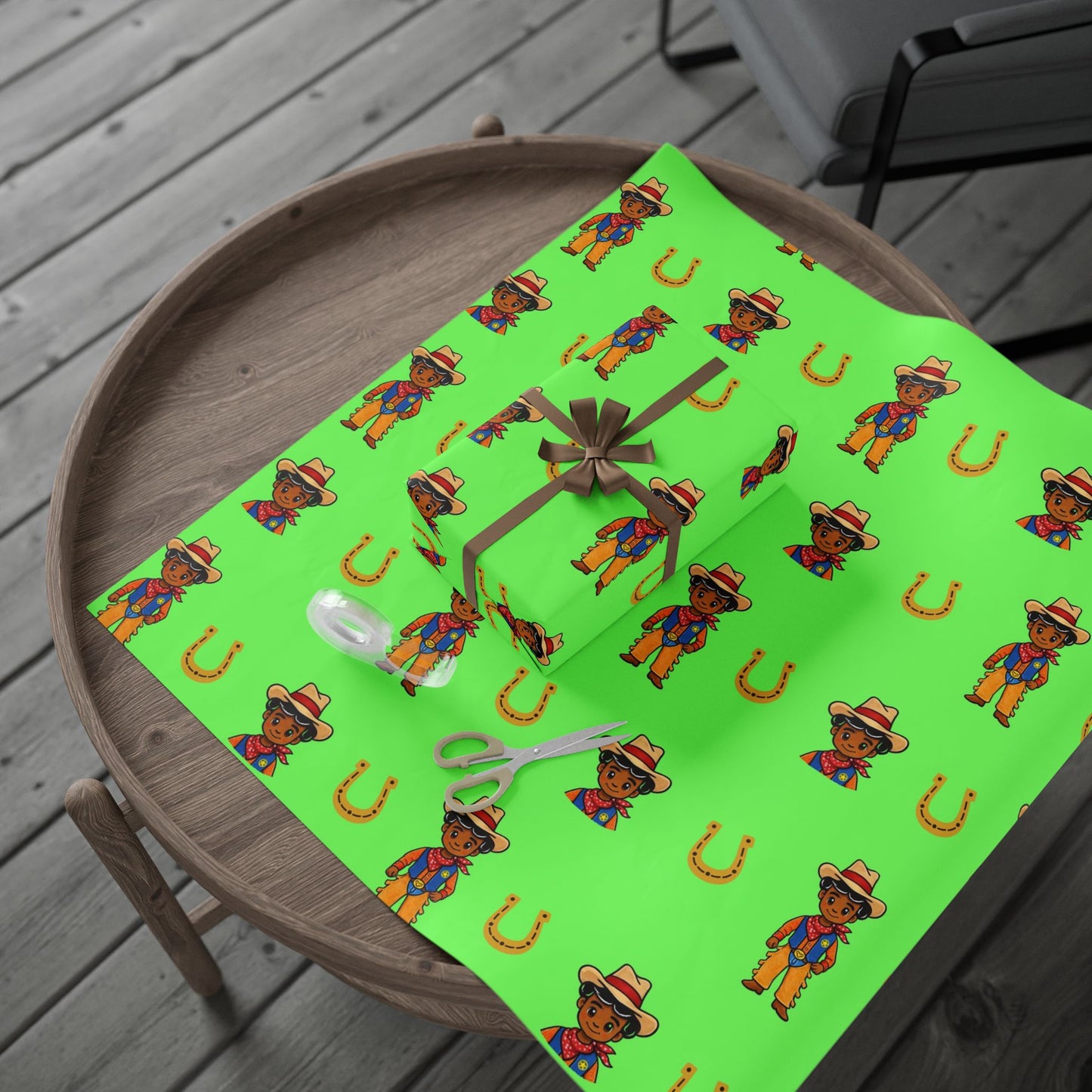 Wrapping Paper: Teddy, the Cowboy — African American Cowboy Green Gift Wrap for Kids' Birthdays & Celebrations