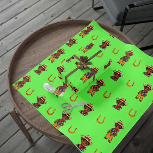 Wrapping Paper: Teddy, the Cowboy — African American Cowboy Green Gift Wrap for Kids' Birthdays & Celebrations