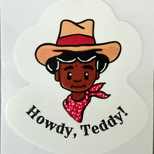 Howdy, Teddy! Cowboy Character Kiss-Cut Sticker — Cute Western Laptop Decal
